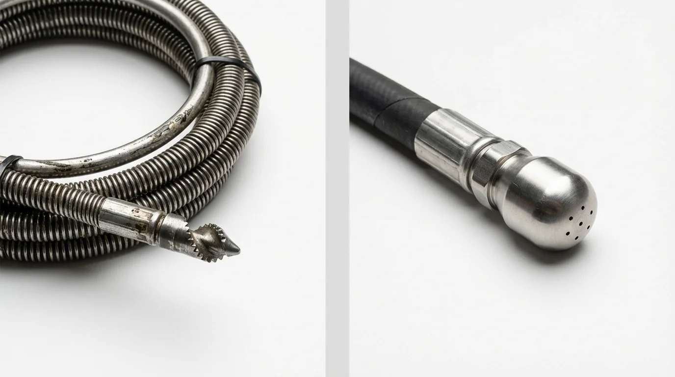 Drain snake cable and hydro jetting nozzle used for drain cleaning in Middletown, PA