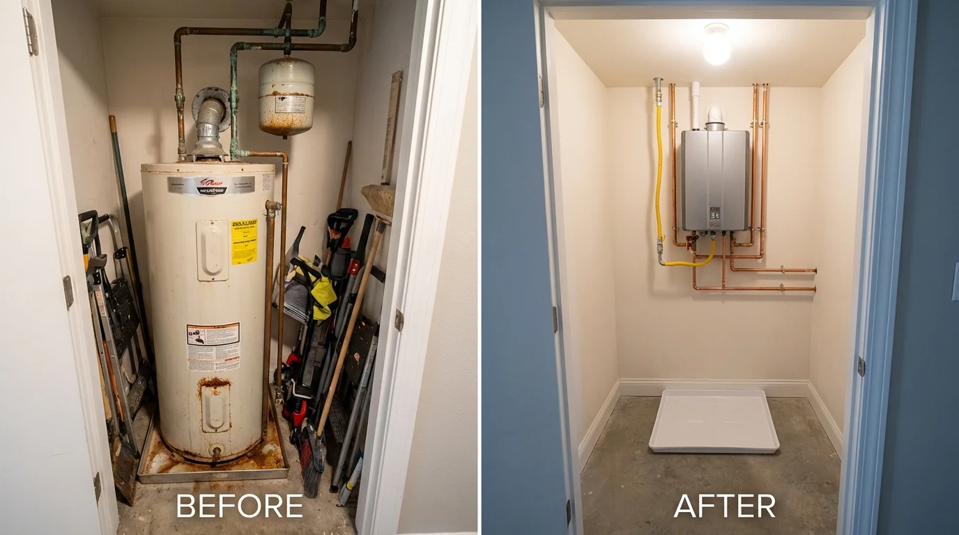 Tank water heater versus wall-mounted tankless unit comparison for Middletown, PA homeowners