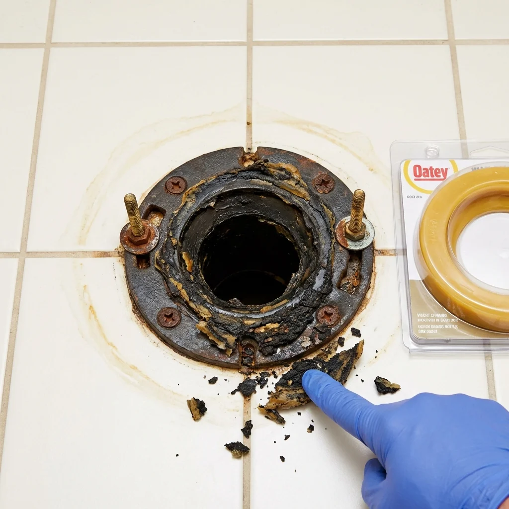Failed wax ring showing water seepage at the base of a toilet in a Middletown, PA home