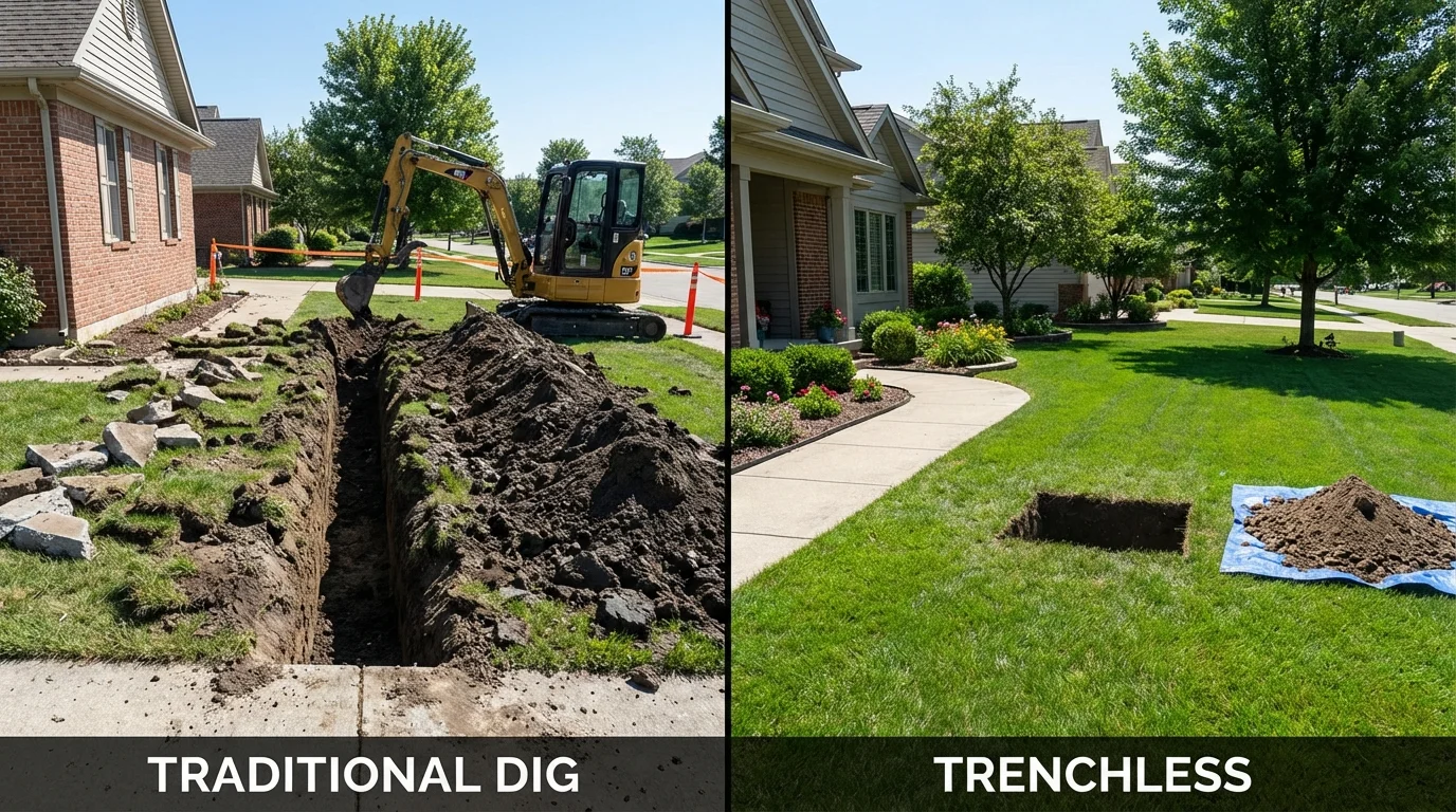 Trenchless sewer repair with minimal yard damage versus traditional excavation in Middletown, PA